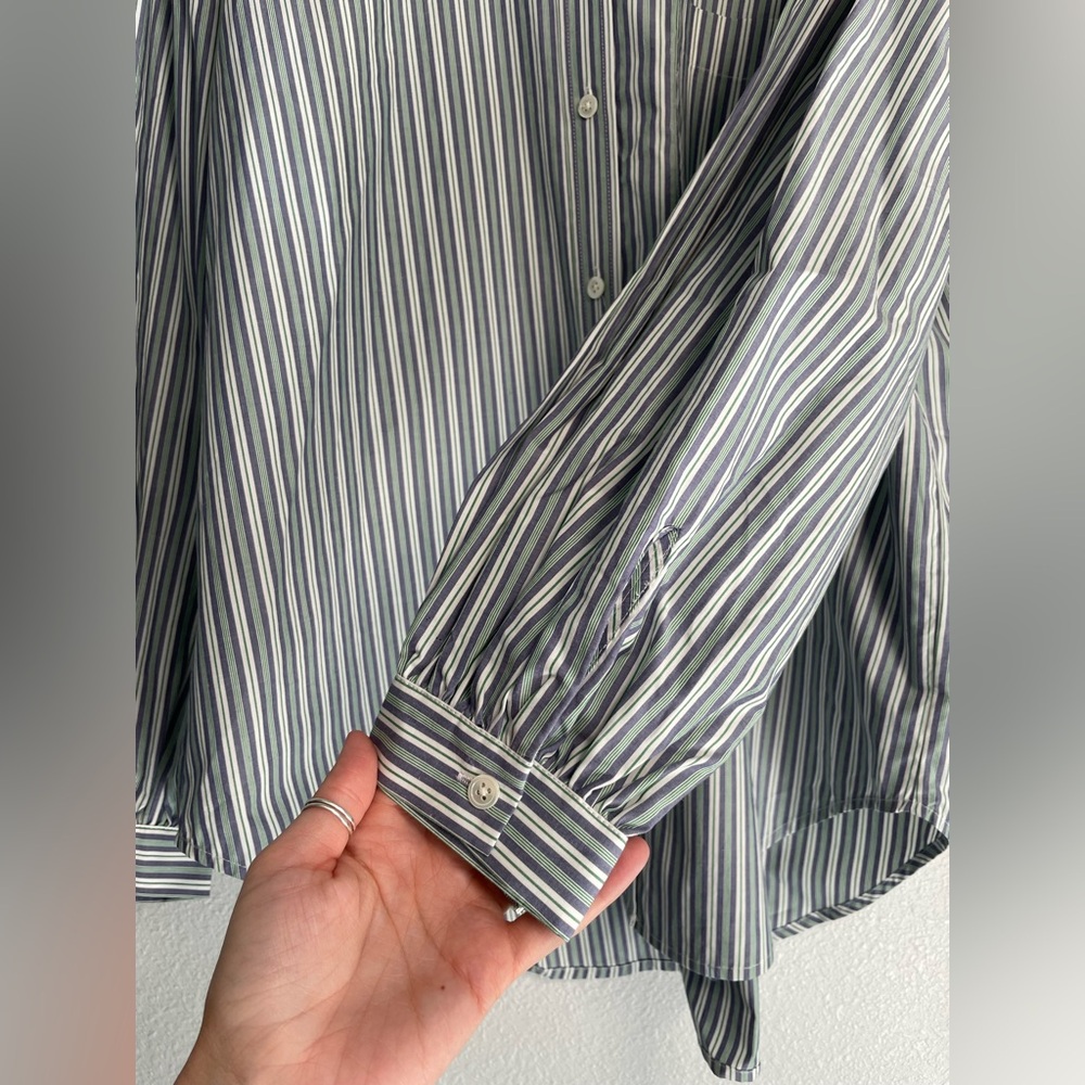 Rails Janae Bank Stripe Blue and Green Cotton Balloon Sleeve Shirt Size Large - Picture 11 of 13